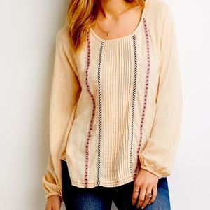 Contemporary Cream Pintucked Peasant Top